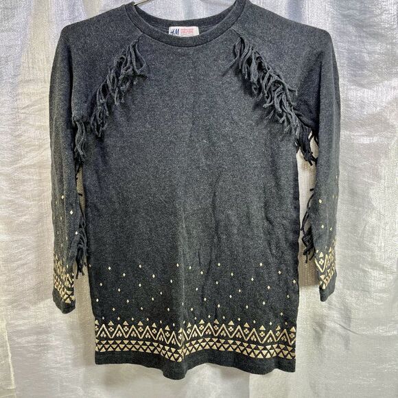 H&M Gold Accent and Gray LS Sweater Dress Girls Size 8-10Y - Picture 1 of 6